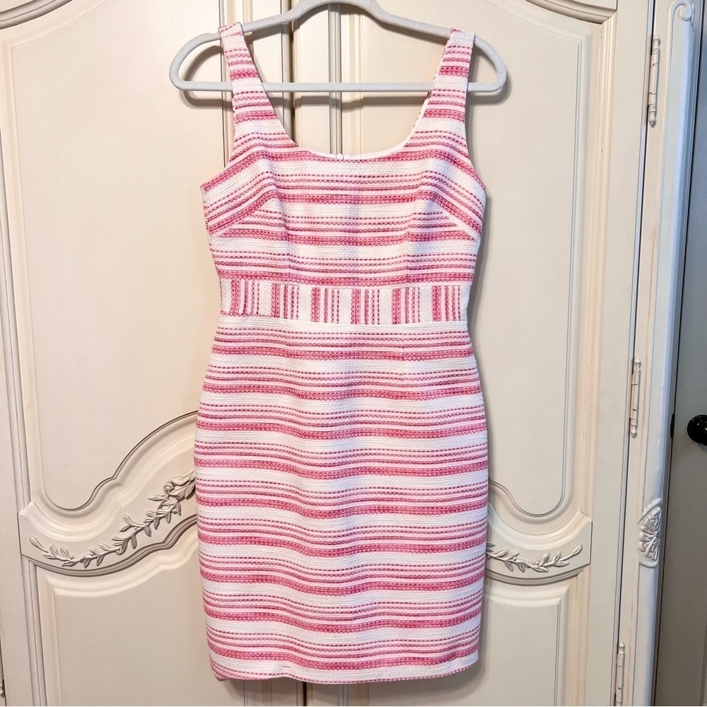 Trina Turk Textured Cotton Sheath Mini Dress in Pink & White, Size 4